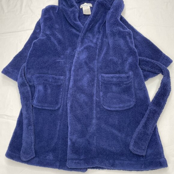 Pottery Barn Kids Baby Toddler Plush Hooded Fleece Bath Robe Navy Blue 2T - 3T - Picture 6 of 10
